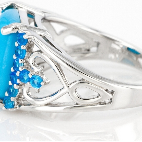 Genuine Sleeping Beauty Turquoise and Neon Apatite Ring Sterling Silver Sz 10! - Picture 6 of 6